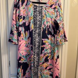 Lilly Pulitzer Ophelia Swing Dress floral and leaf "Bright Navy Al Fresco"
